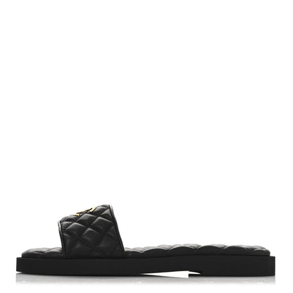 Chanel Lambskin Quilted Textured CC Mules Sandals 40 Black 1 of 10