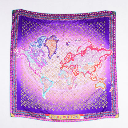 Louis Vuitton Silk Monogram Map Square Scarf Cassis 2 of 5