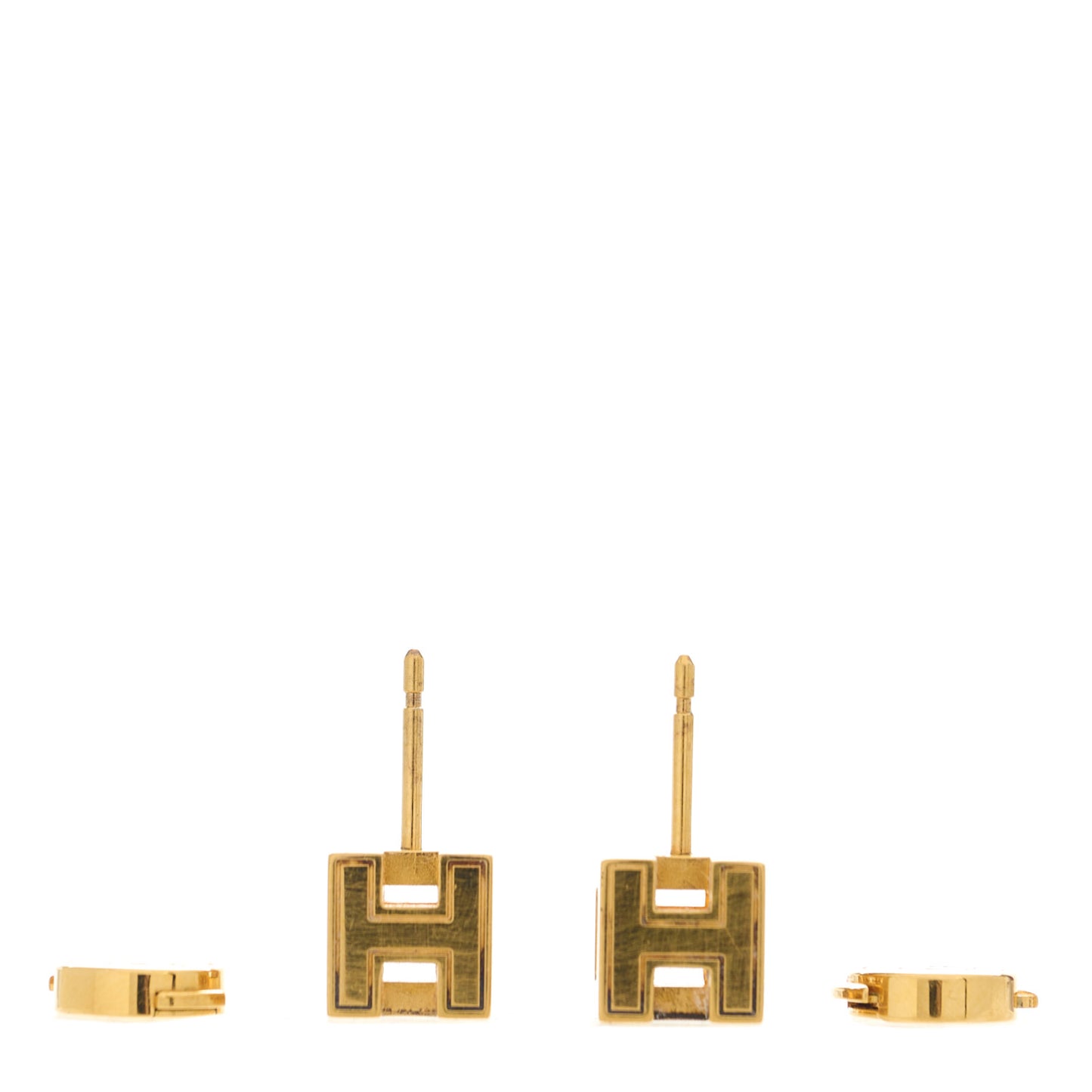 Gold Lacquered Cage d'H Earrings Ecru