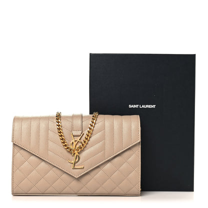 Saint Laurent Grain De Poudre Mixed Matelasse Triquilt Monogram Chain Wallet Dark Beige 12 of 12