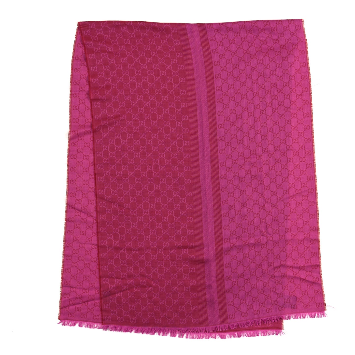 Wool Silk GG Monogram GGWeblong Fringe Scarf Shawl Red Pink