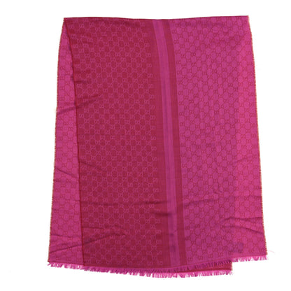 Gucci Wool Silk GG Monogram GGWeblong Fringe Scarf Shawl Red Pink 2 of 4