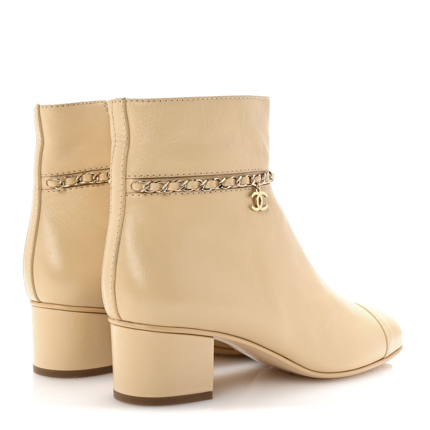 Calfskin Cap Toe Chain Short Boots 41 Beige