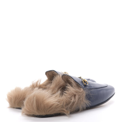 Gucci Malaga Kid Fur Womens Princetown Slippers 39 Blue Agata 4 of 10