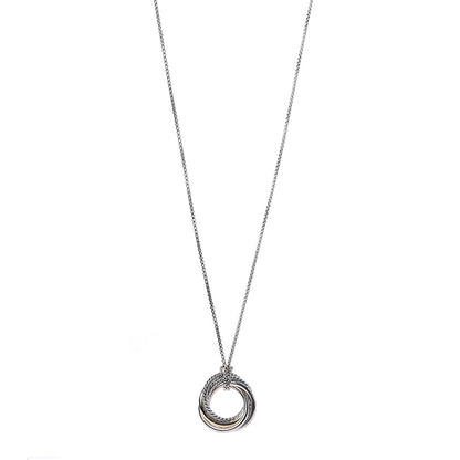 David Yurman Sterling Silver 14K Yellow Gold 28mm Crossover Pendant Necklace 1 of 5