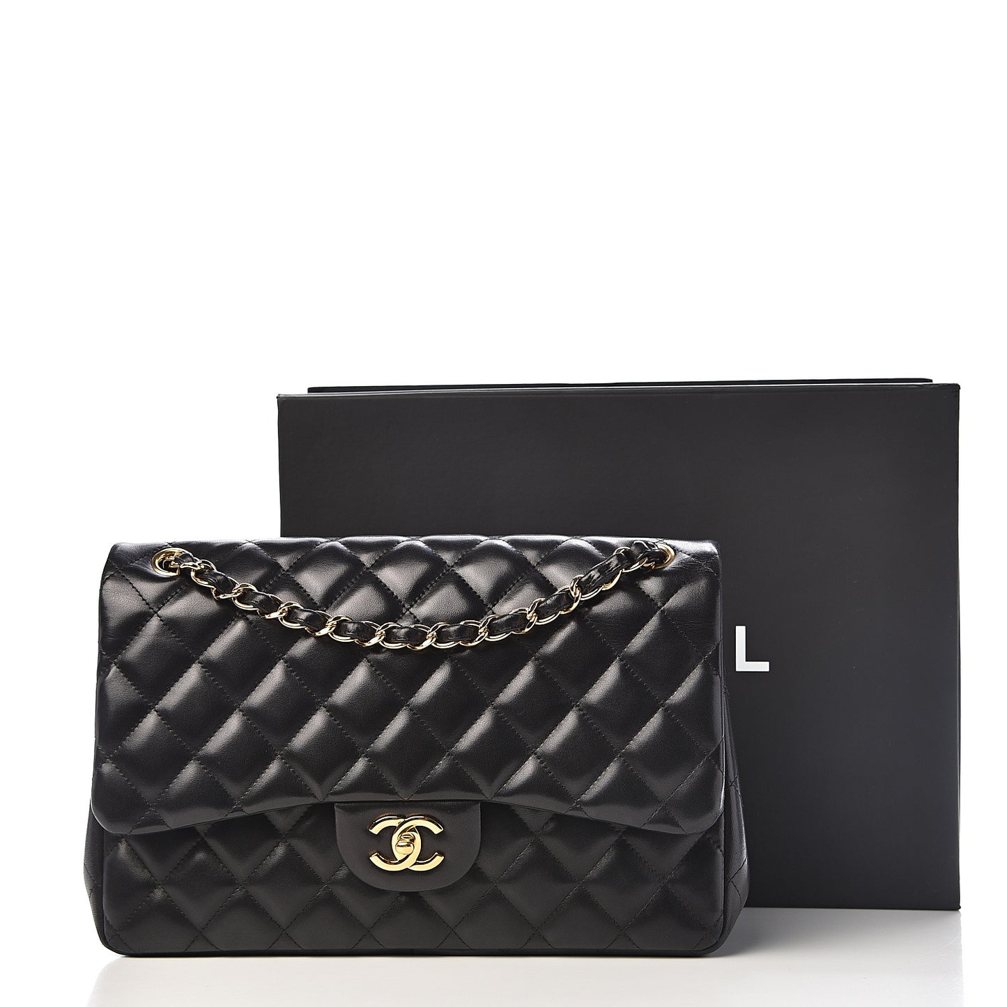 Lambskin Quilted Jumbo Double Flap Black