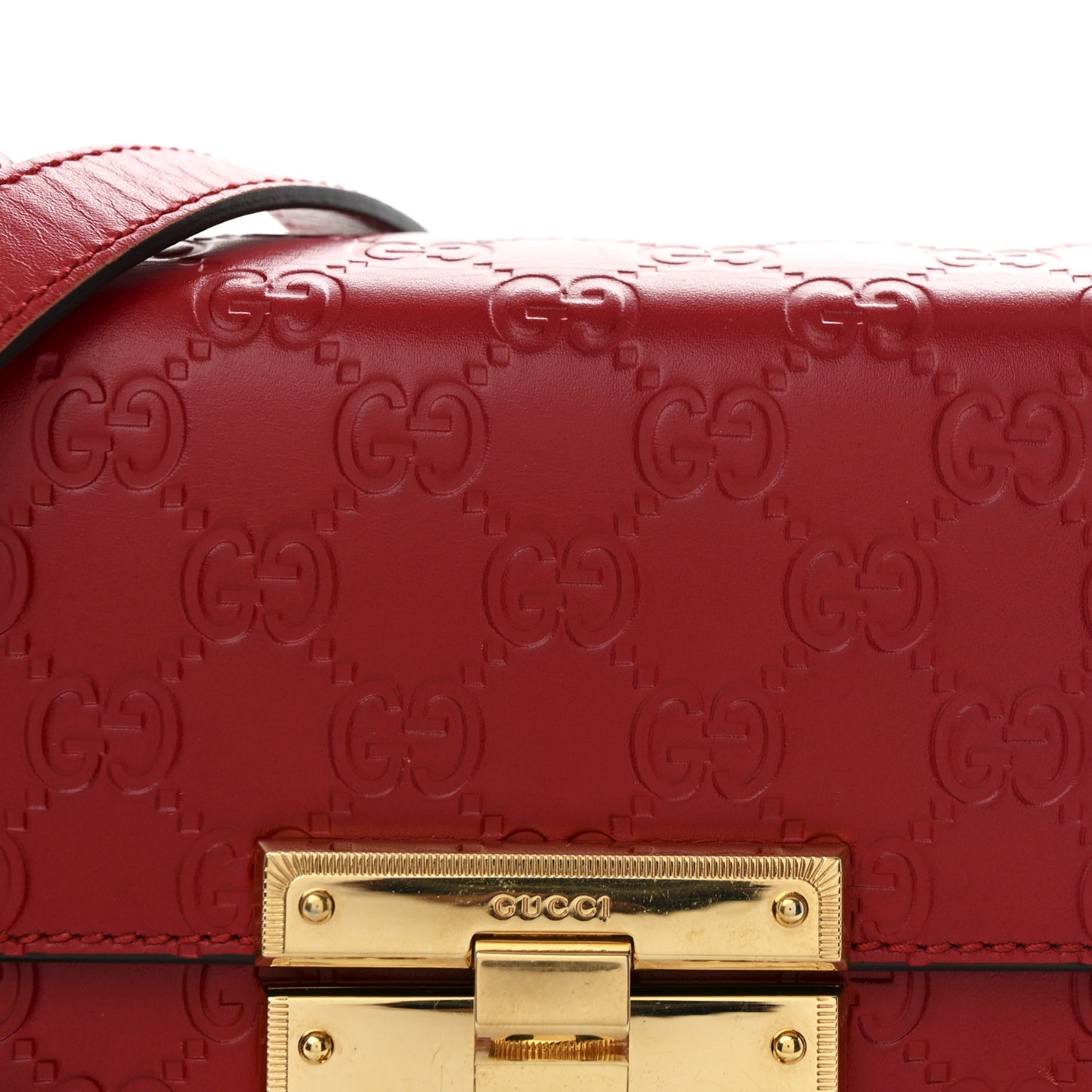 Guccissima Signature Small Padlock Top Handle Bag Hibiscus Red