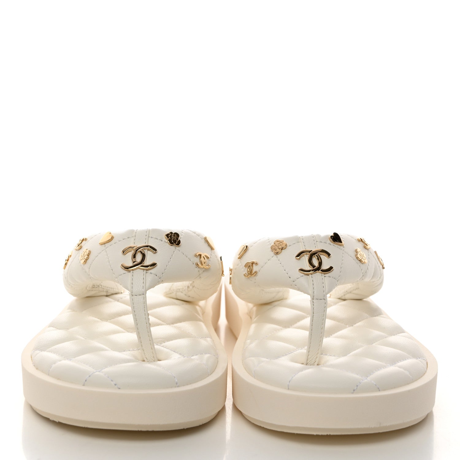 Chanel Lambskin Quilted Padded Charms Thong Sandals 36.5 White 3 of 8
