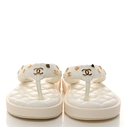 Chanel Lambskin Quilted Padded Charms Thong Sandals 36.5 White 3 of 8