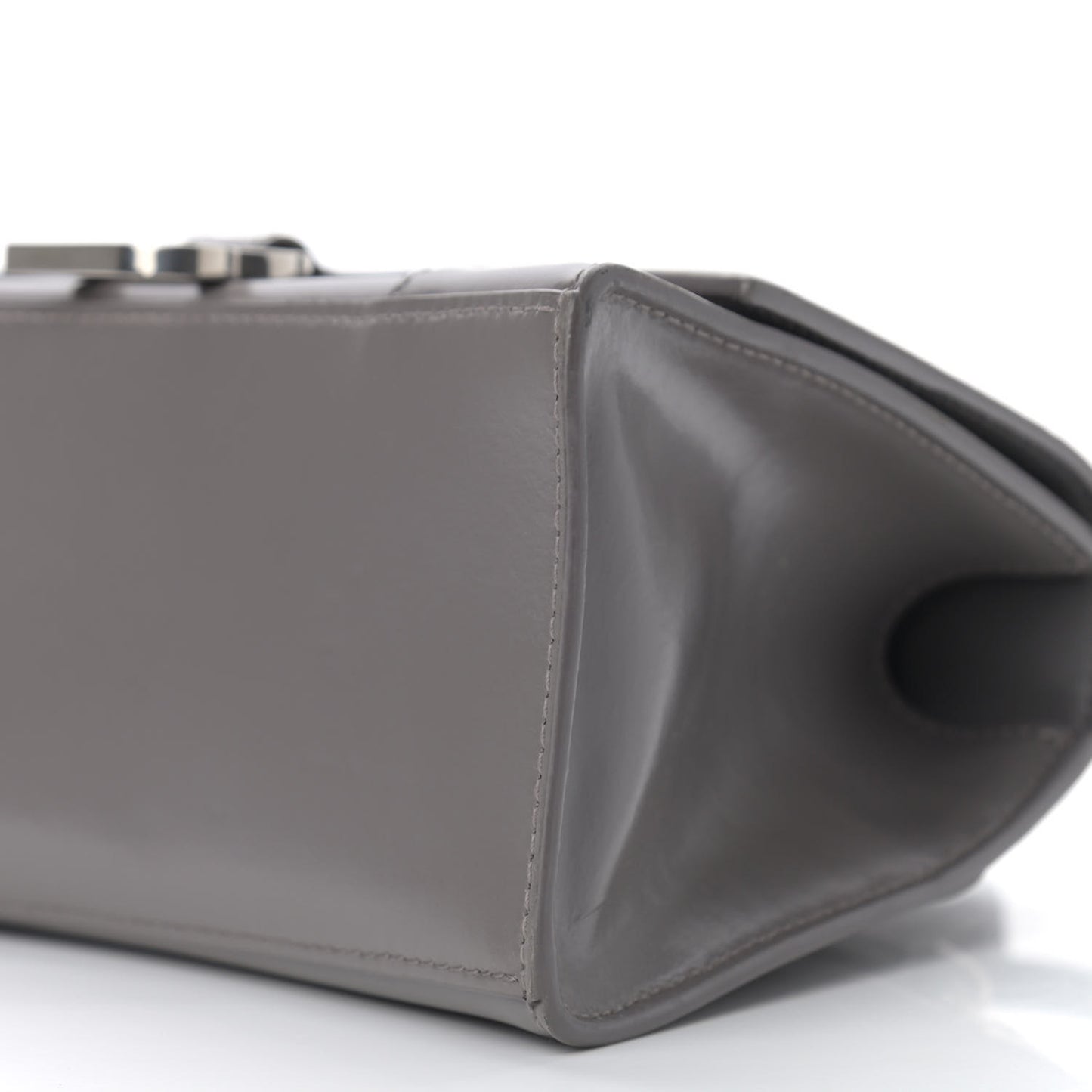 Shiny Box Calfskin Small Hourglass Top Handle Bag Dark Grey