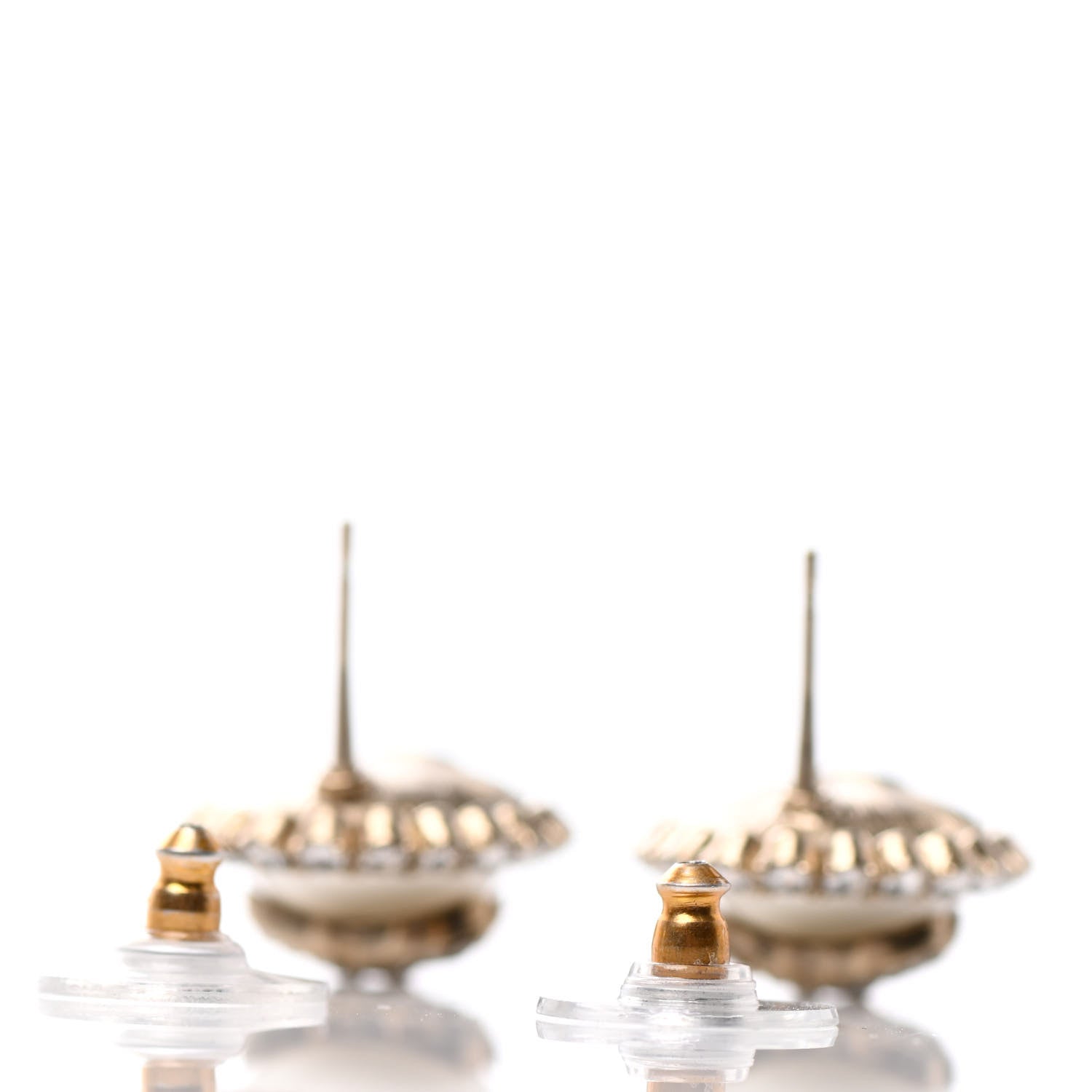 Chanel Crystal Pearl CC Oval Earrings Gold 3 of 3