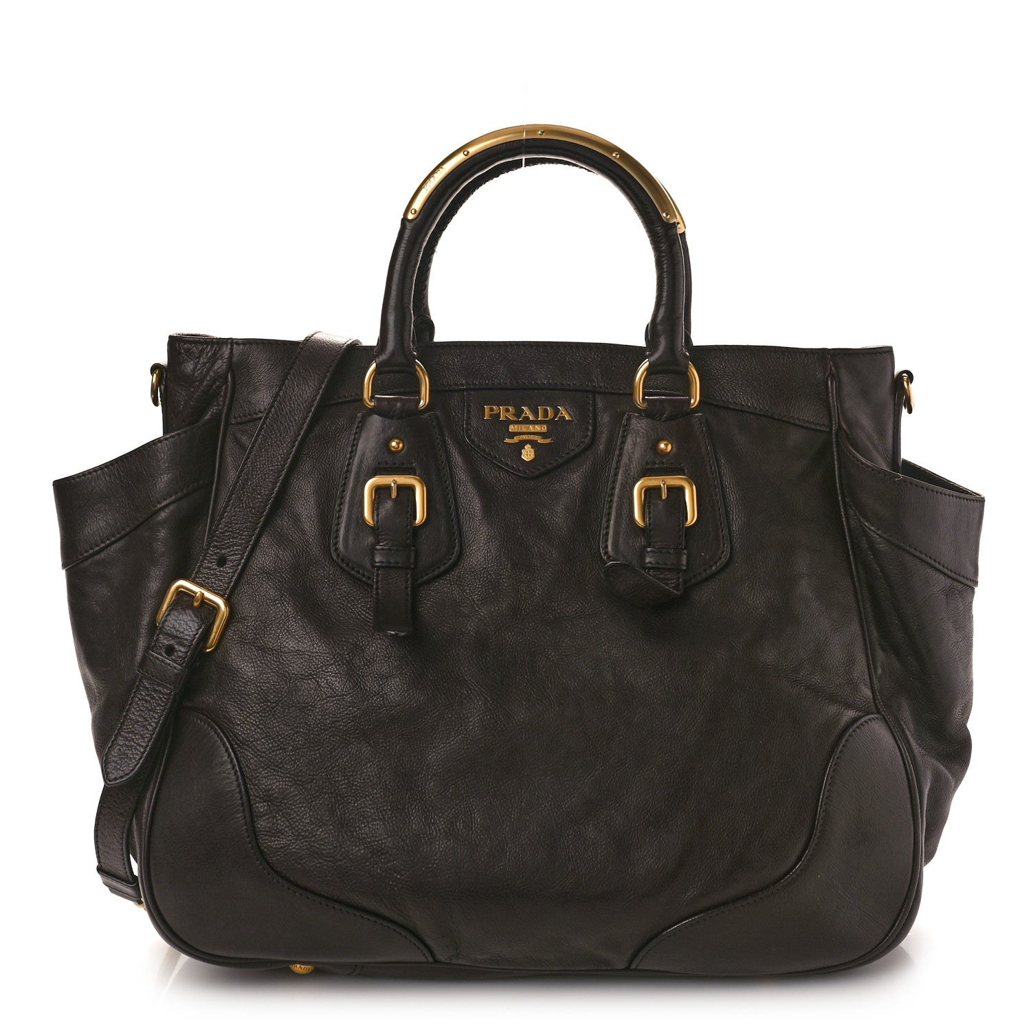 Prada Glace Calf Large Dome Satchel Brown 1 of 12