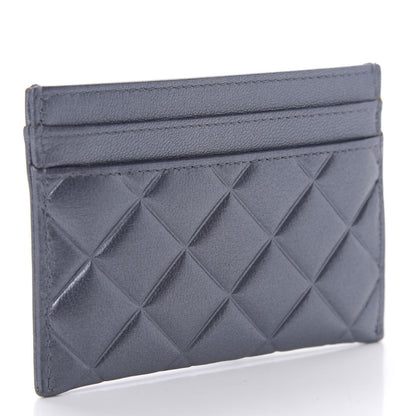 Chanel Metallic Lambskin Quilted Diamond CC Card Holder Blue 3 of 10