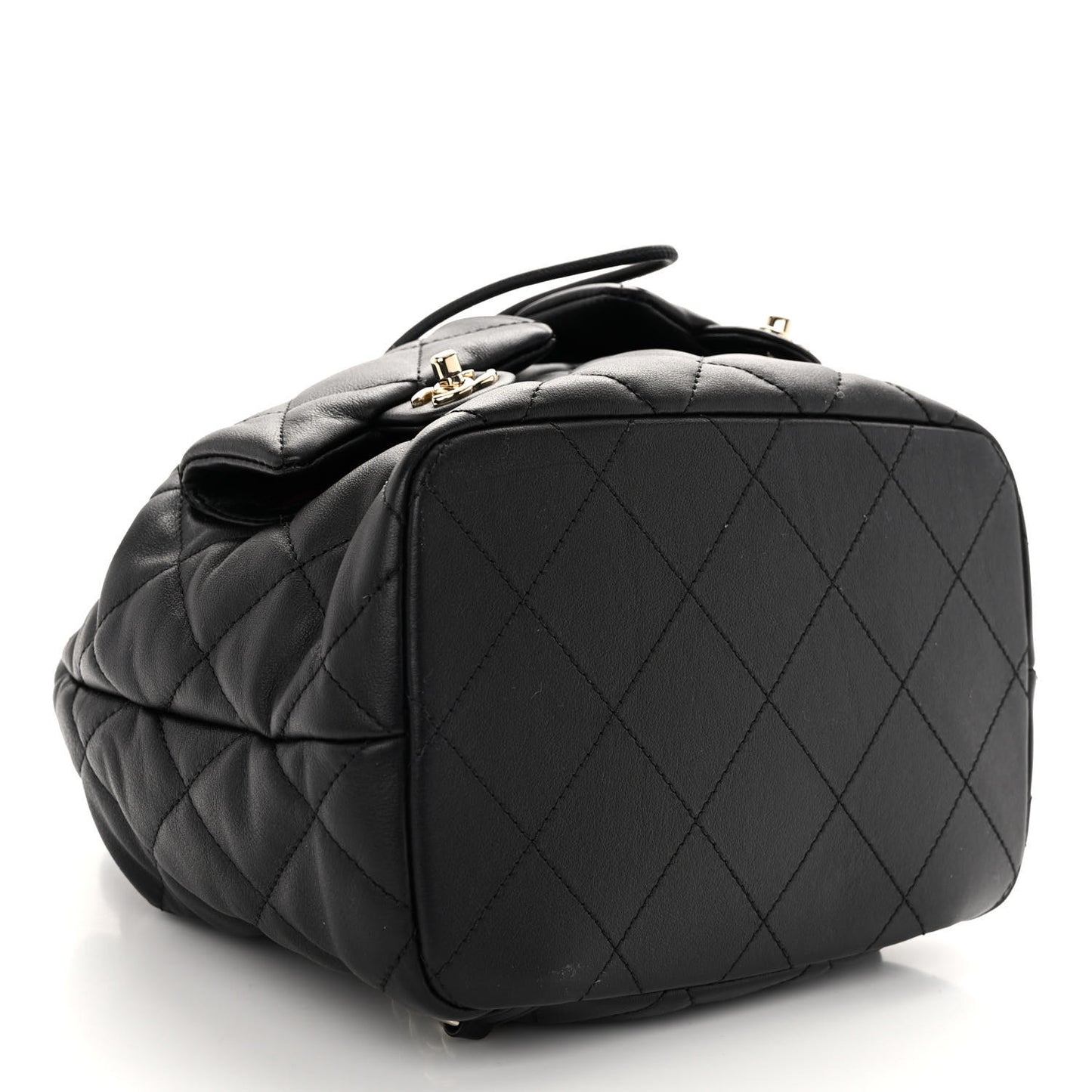 Lambskin Quilted Double Pocket Drawstring Backpack Black