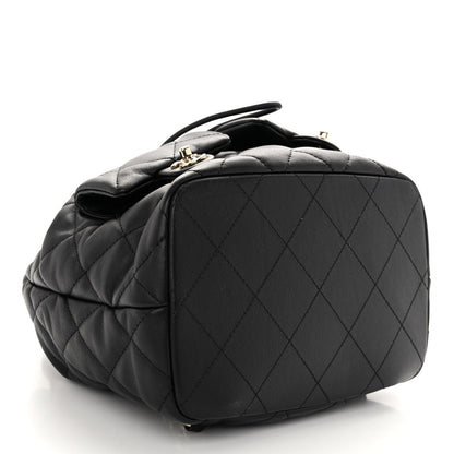 Chanel Lambskin Quilted Double Pocket Drawstring Backpack Black 4 of 10