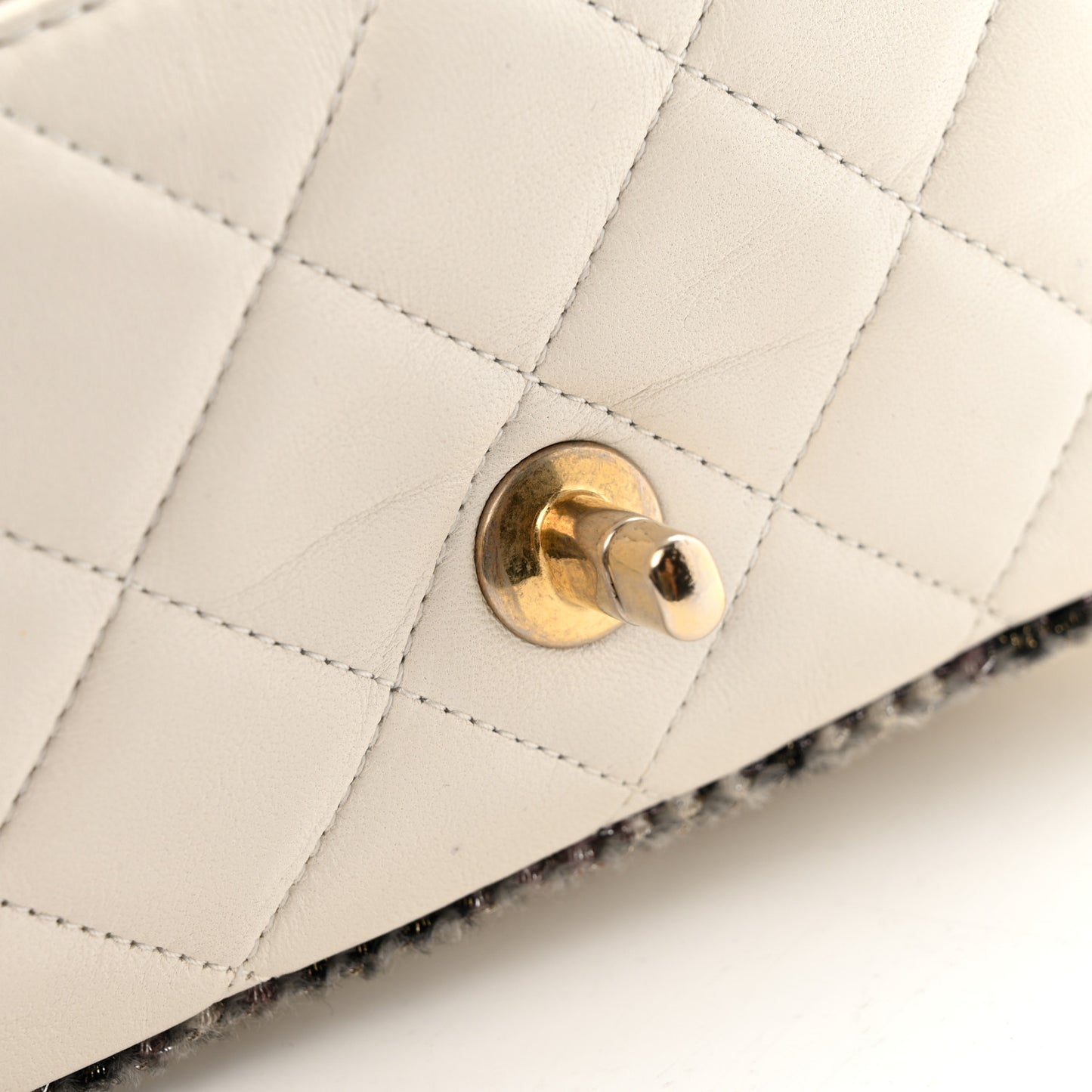 Lambskin Tweed Quilted Flap White
