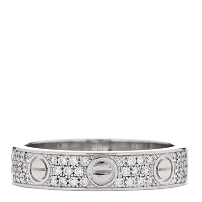 Cartier 18K White Gold Diamond 4mm LOVE Wedding Paved Band Ring 48 4.5 3 of 4