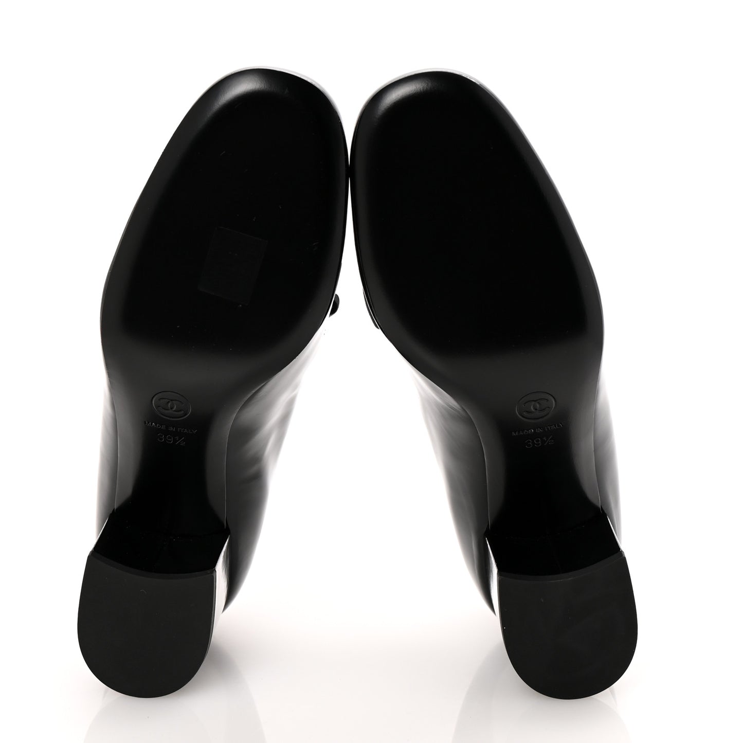 Patent Calfskin Grosgrain CC Mary Jane Pumps 39.5 Black