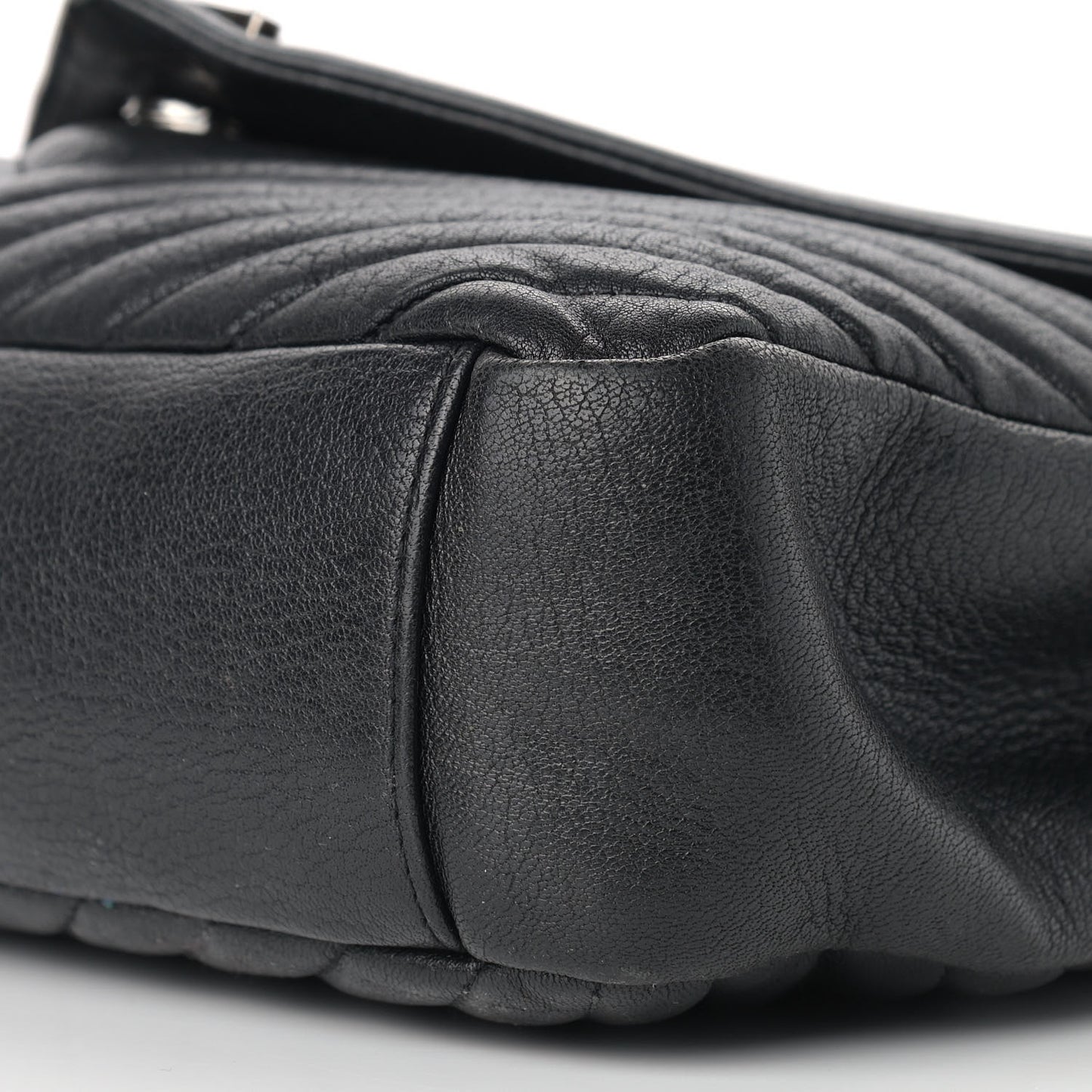 Sheepskin Matelasse Chevron Monogram Large College Satchel Black