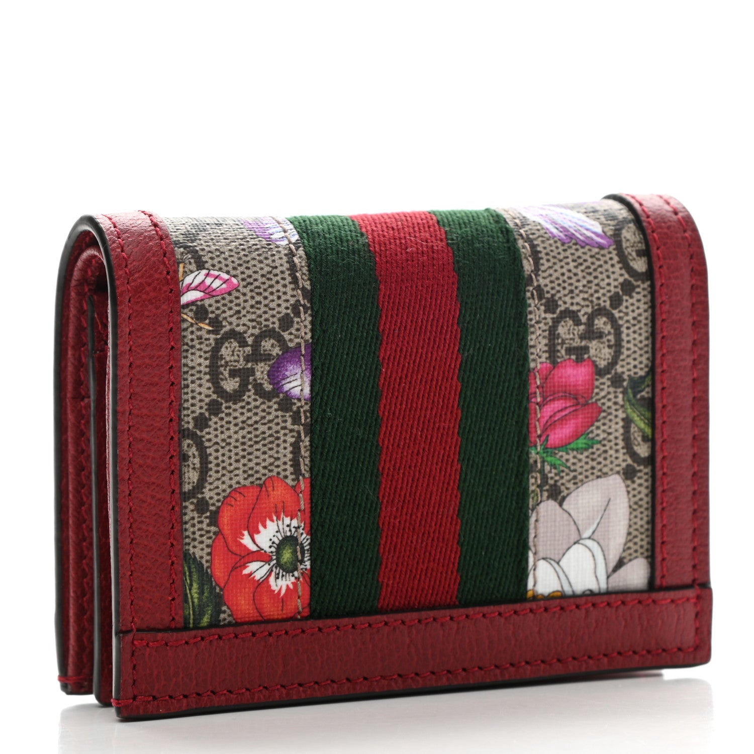 Gucci GG Supreme Monogram Flora Web Ophidia Card Case Red 3 of 9