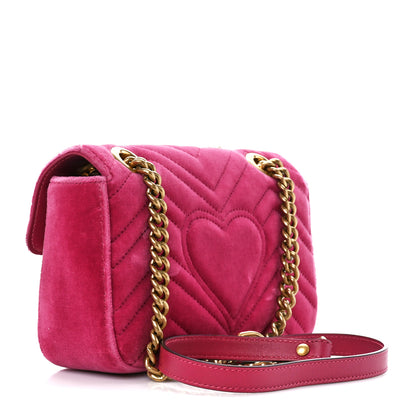 Gucci Velvet Matelasse Mini GG Marmont Shoulder Bag Light Raspberry Rose 3 of 11
