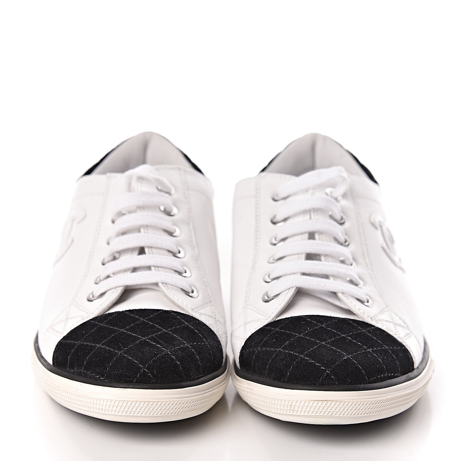Chanel Calfskin Suede CC Sneakers 36.5 White Black 2 of 8