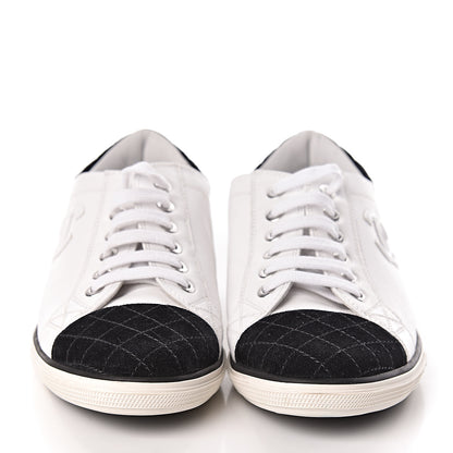 Chanel Calfskin Suede CC Sneakers 36.5 White Black 2 of 8