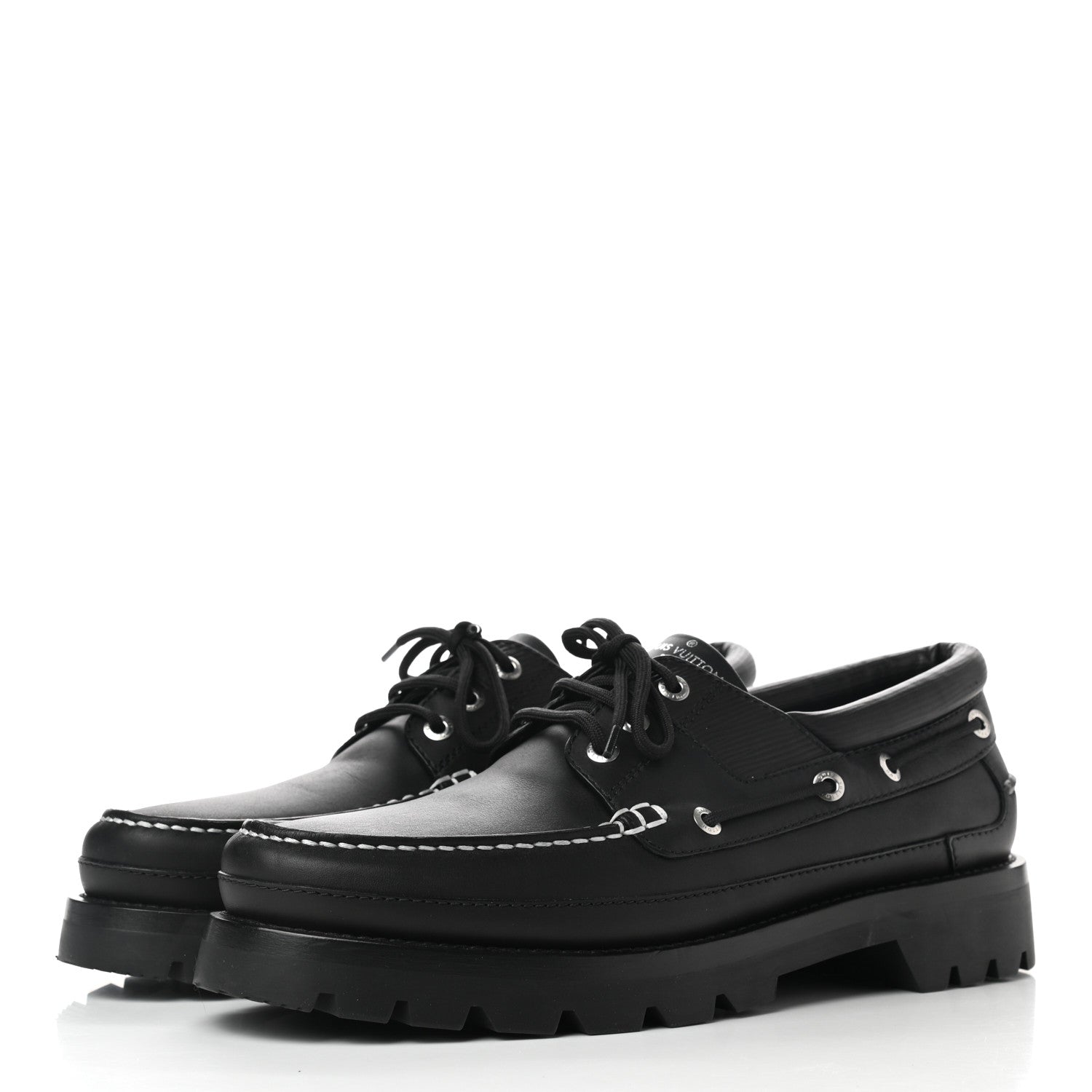 Louis Vuitton Calfskin Mens Summerland Boat Shoes 10 Black 3 of 8
