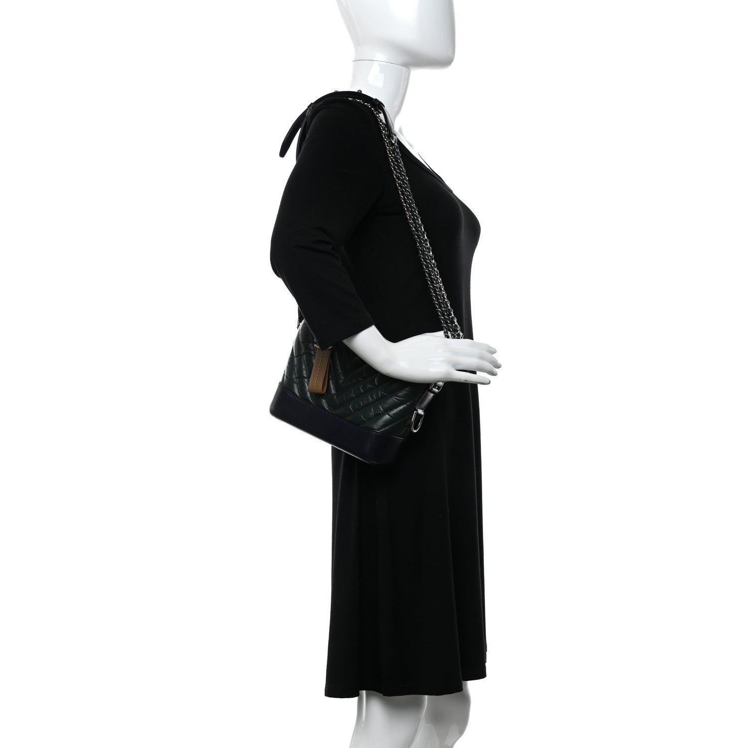 Chanel Aged Calfskin Chevron Quilted Small Gabrielle Hobo Green Black 2 of 10
