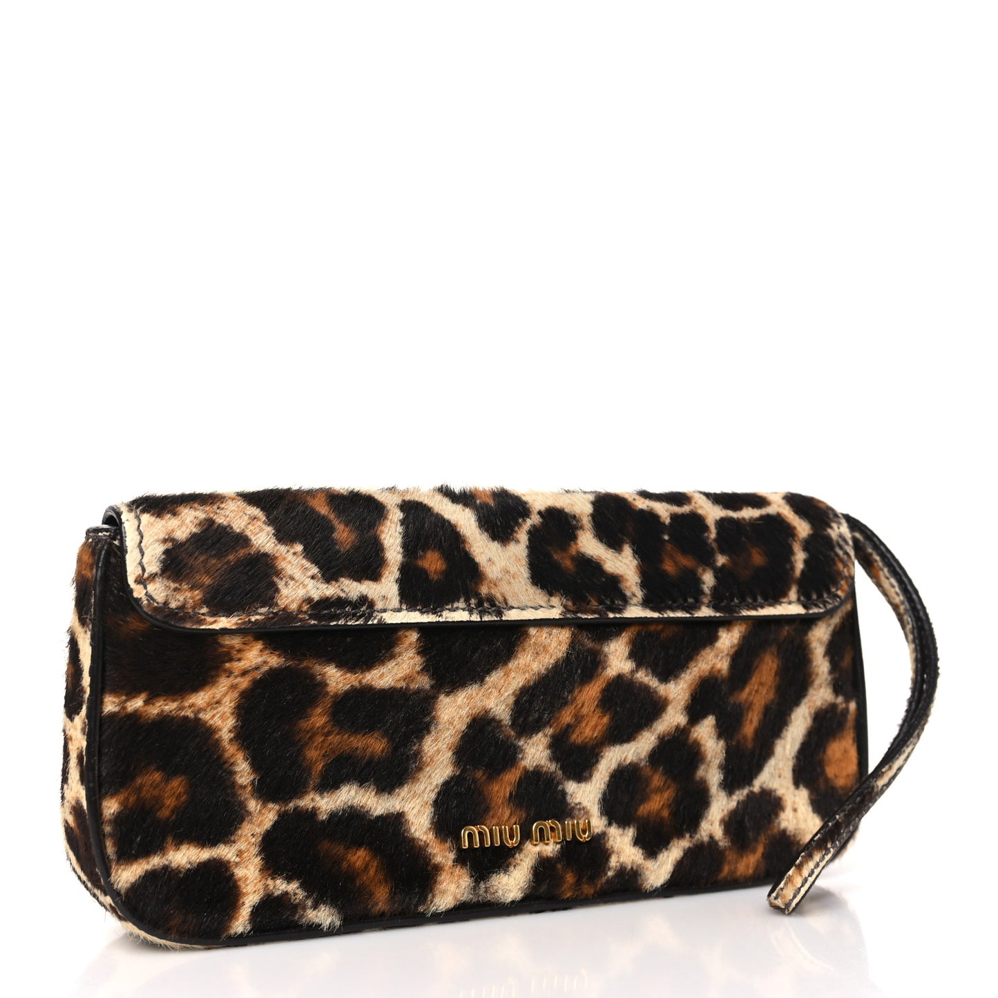 Pony Hair Leopard Print Wristlet Clutch Black