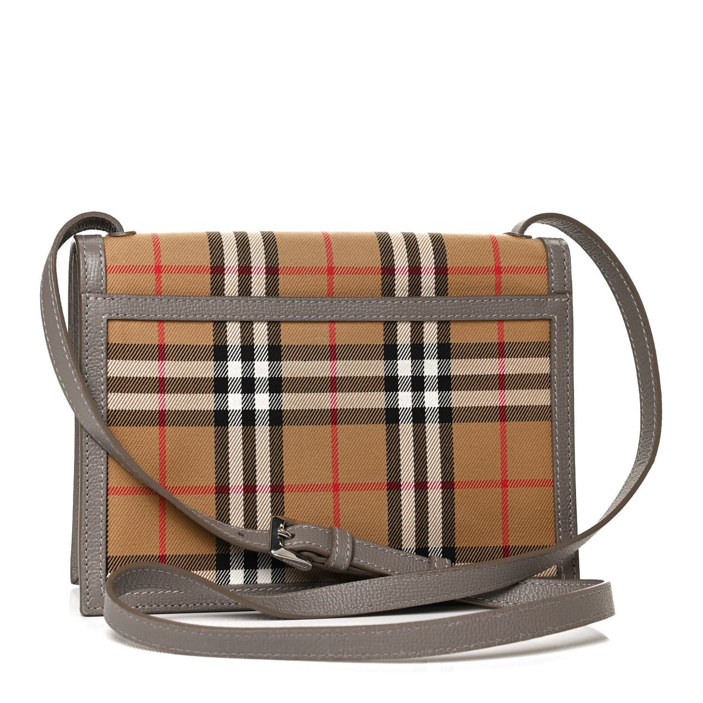 Grainy Calfskin Vintage Check Small Macken Crossbody Bag Taupe Brown