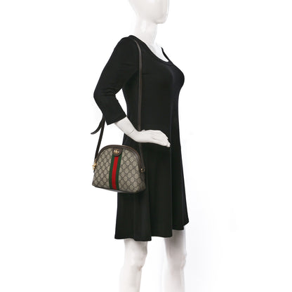 Gucci GG Supreme Monogram Textured Dollar Calfskin Web Small Ophidia Dome Shoulder Bag Beige Ebony New Acero 2 of 9