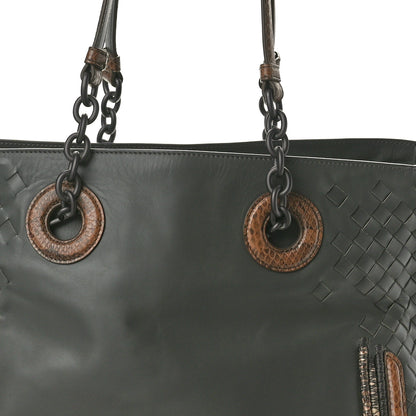 Bottega Veneta Nappa Intrecciato Snakeskin Tote Gray 10 of 13