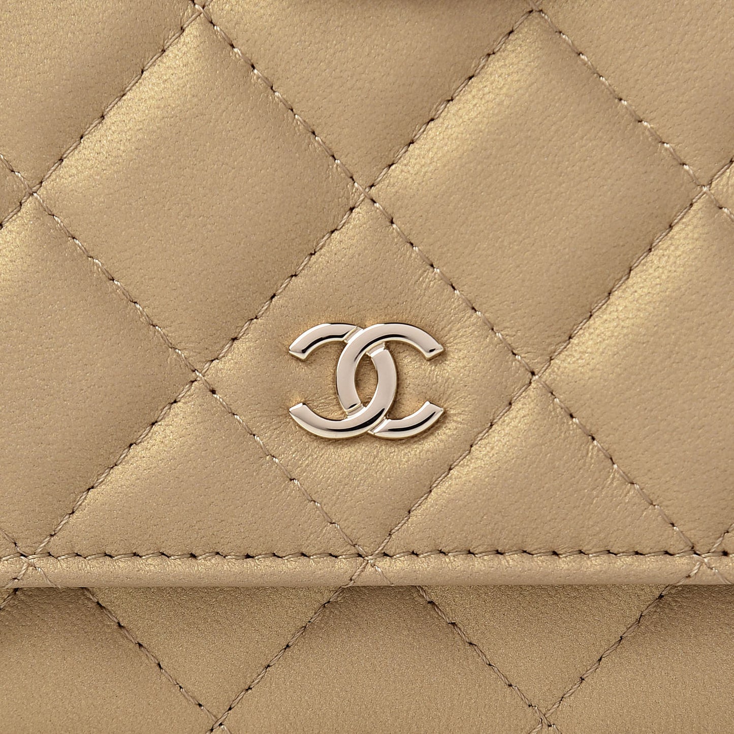 Metallic Lambskin Quilted Wallet On Chain WOC Gold
