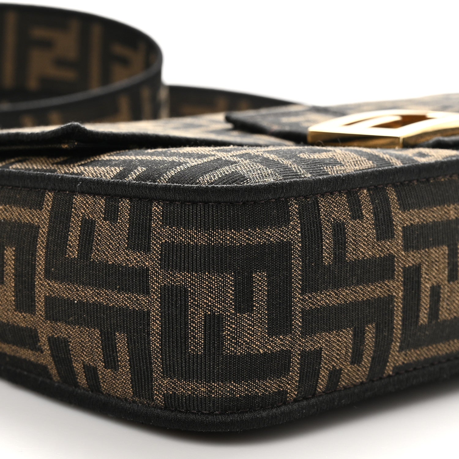 Fendi Fabric Jacquard FF 1974 Medium Baguette Tobacco Moro Black 9 of 10