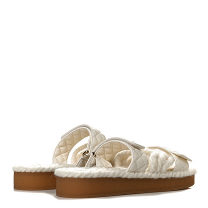 Chanel Cord Lambskin Quilted Logo Mules 39 Ivory 3 of 5