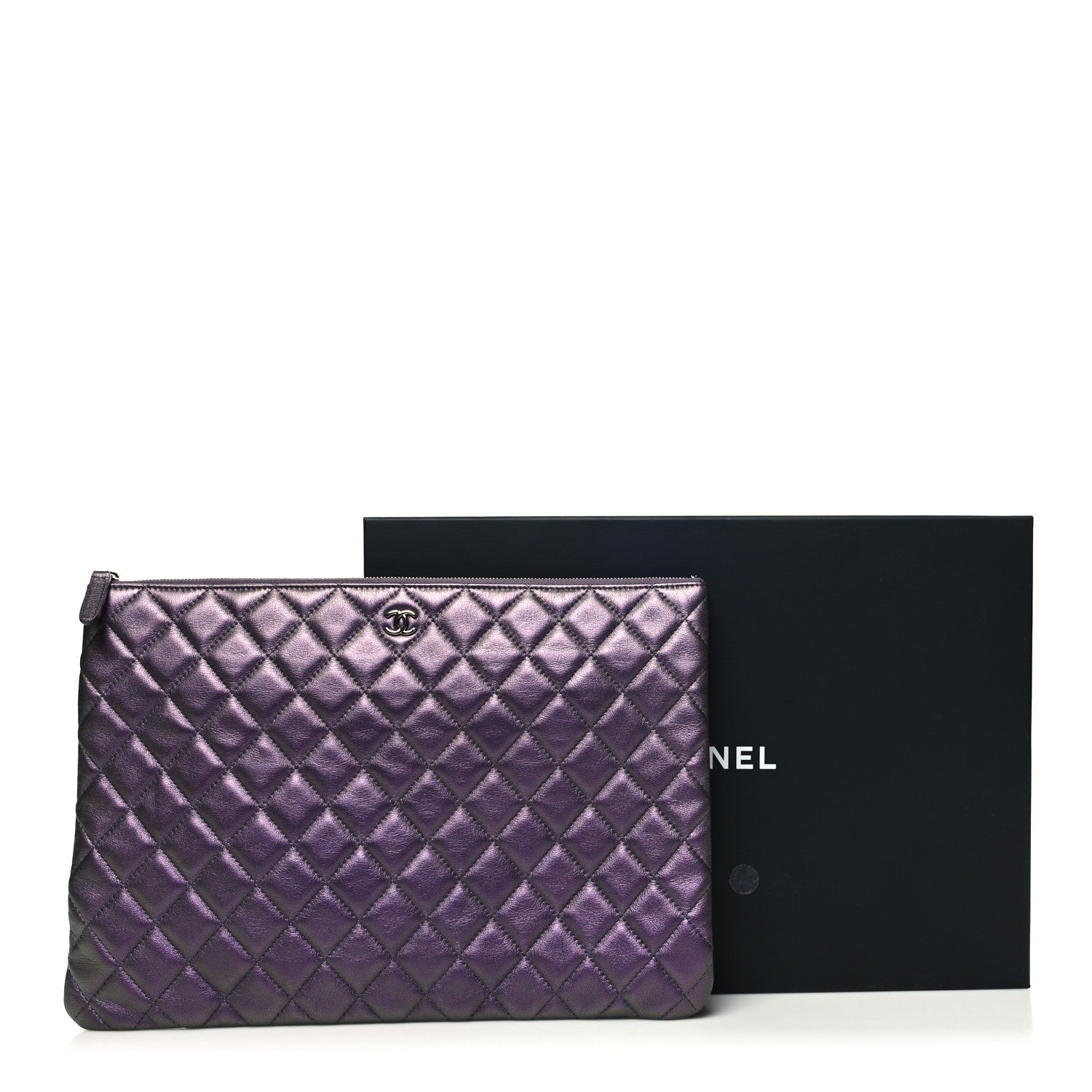 Chanel Iridescent Lambskin Quilted Large Cosmetic Case Purple Purple 11 of 11