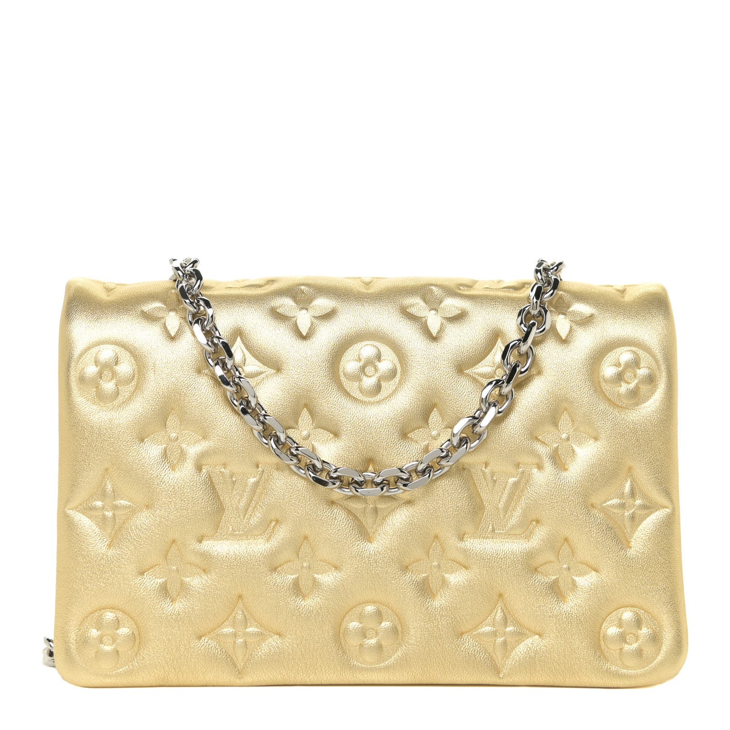Metallic Lambskin Embossed Monogram Pochette Coussin Gold