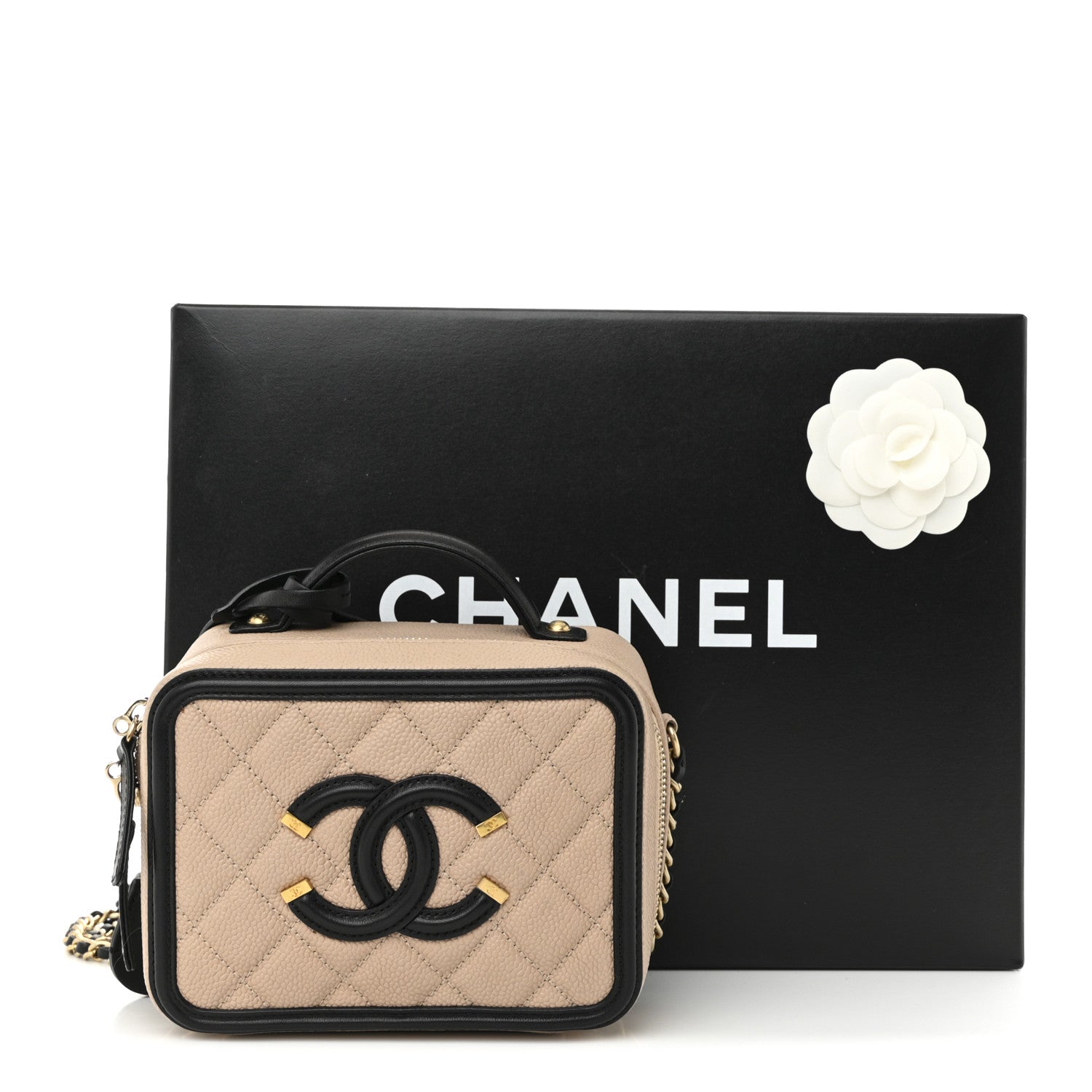 Chanel Caviar Quilted Small CC Filigree Vanity Case Beige Black 11 of 11