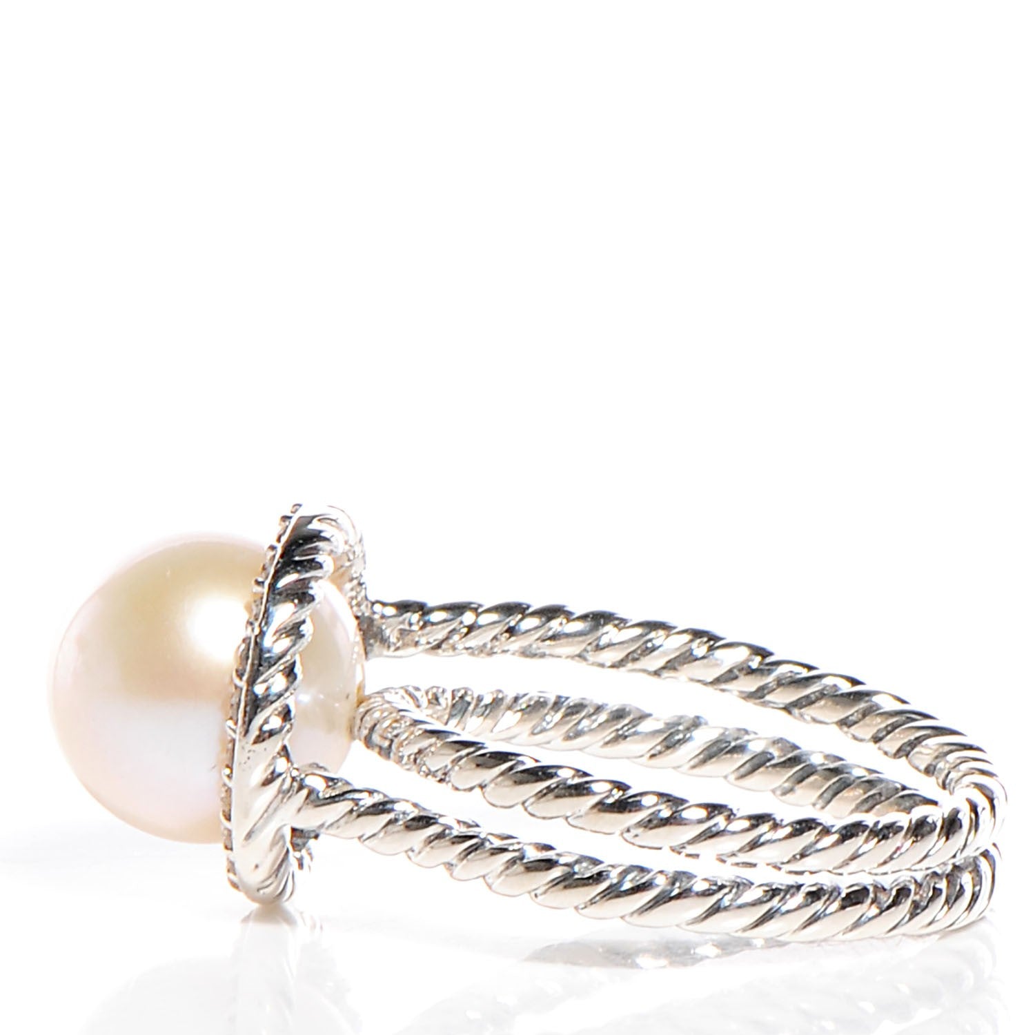 David Yurman Sterling Silver Pave Diamond Pearl Cable Ring Size 6.5 3 of 4