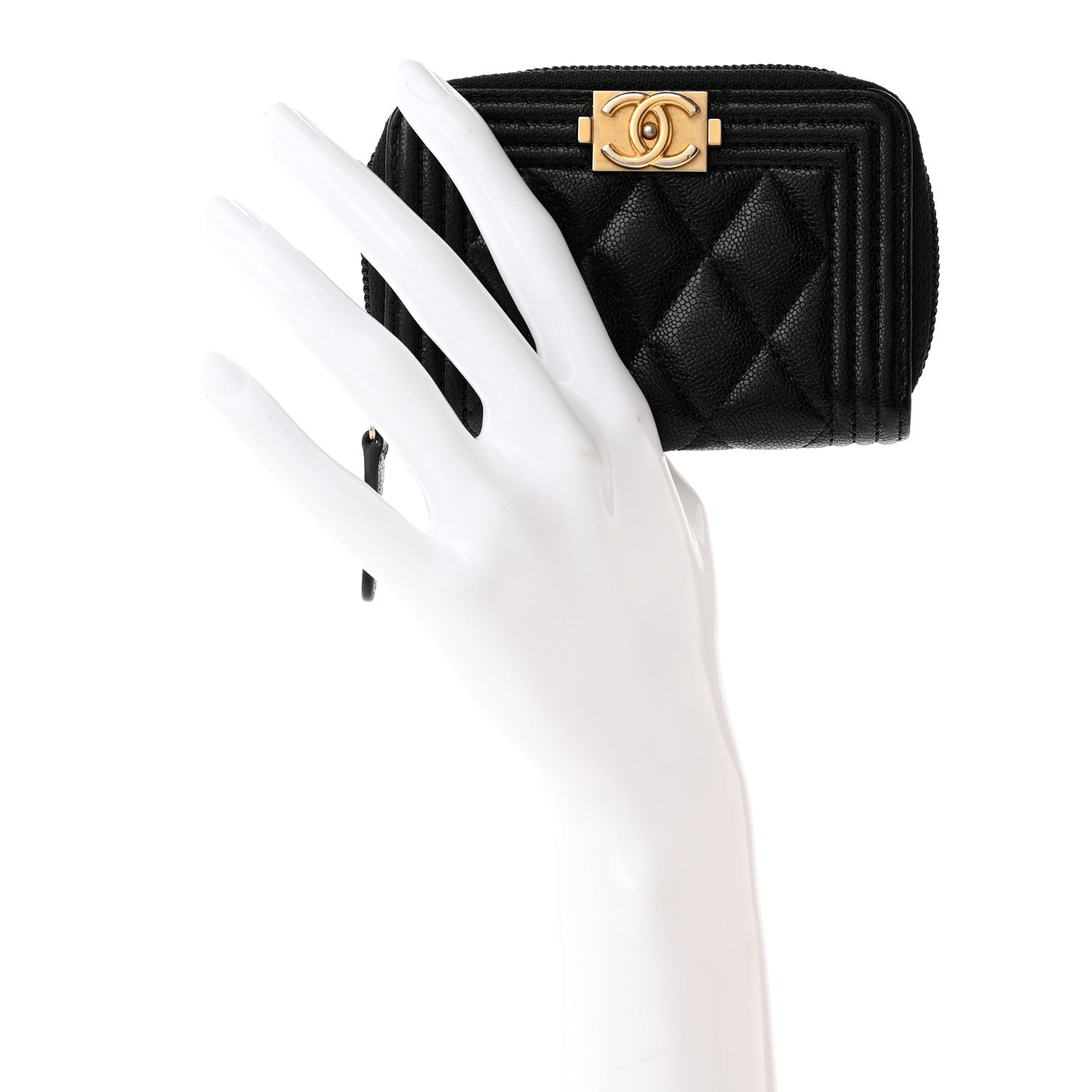 Chanel Caviar Quilted Boy Zip Around Coin Purse Wallet Black 2 of 9