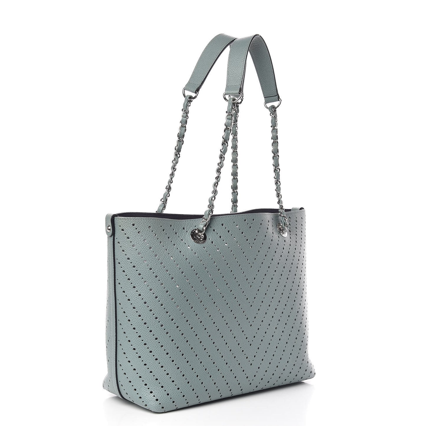 Perforated Grained Calfskin Large Shopping Tote Green