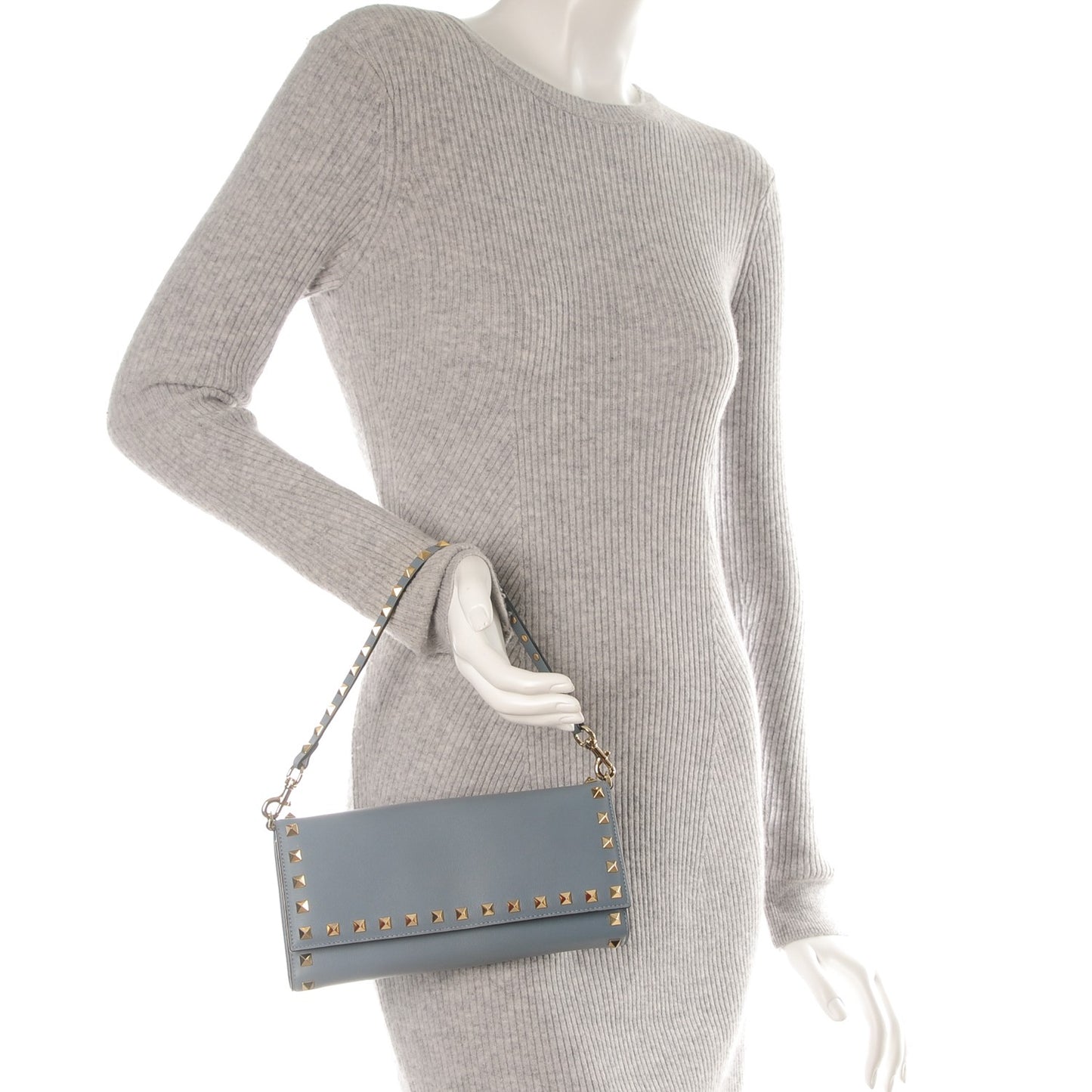 Vitello Rockstud Wallet on Strap Grey