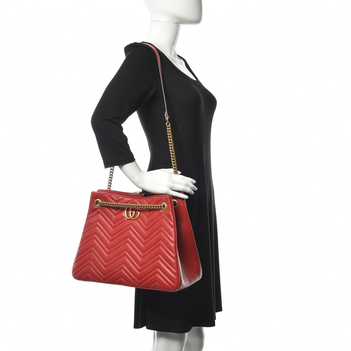 Calfskin Matelasse Medium GG Marmont Shoulder Tote Bag Hibiscus Red