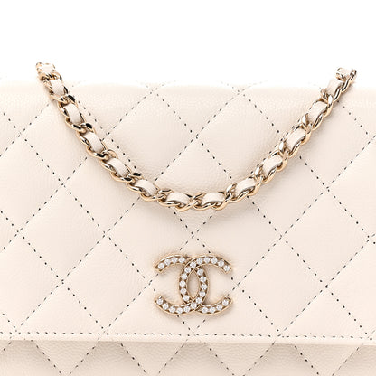 Chanel Caviar Quilted Crystal CC Wallet On Chain WOC White 9 of 12