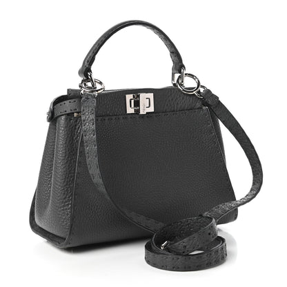 Fendi Cuoio Romano Selleria Bi-Color Mini Peekaboo Iconic Satchel Asfalto Latte 3 of 10