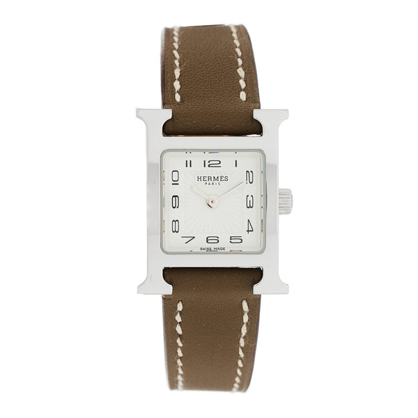 Hermes Stainless Steel Swift 17.2mm Heure H Hour Watch Etoupe
