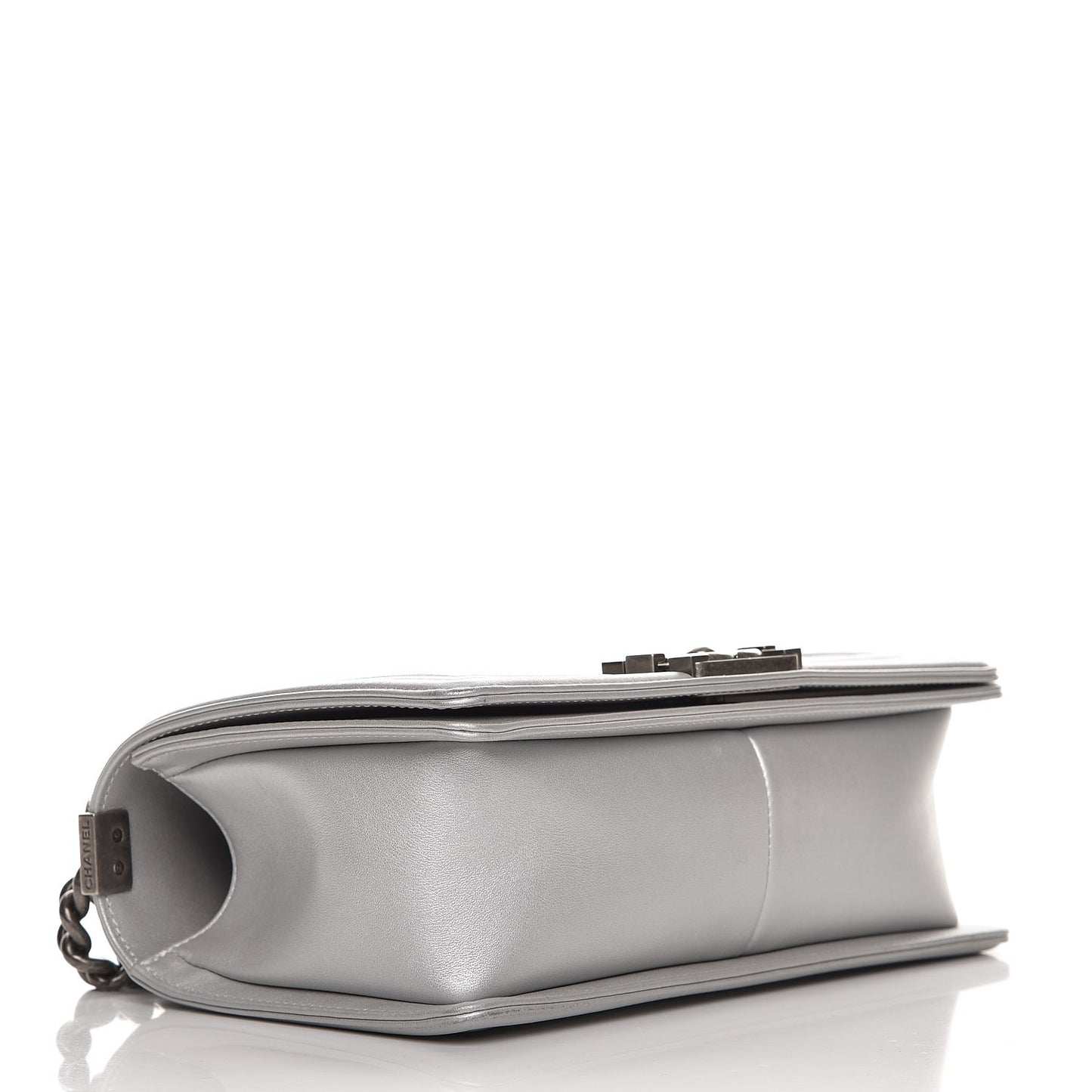 Metallic Calfskin Quilted Medium Boy Flap Silver