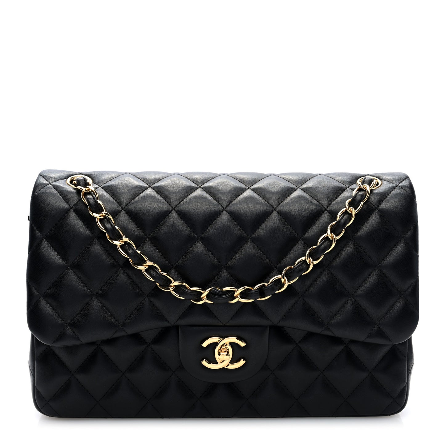 Lambskin Quilted Jumbo Double Flap Black