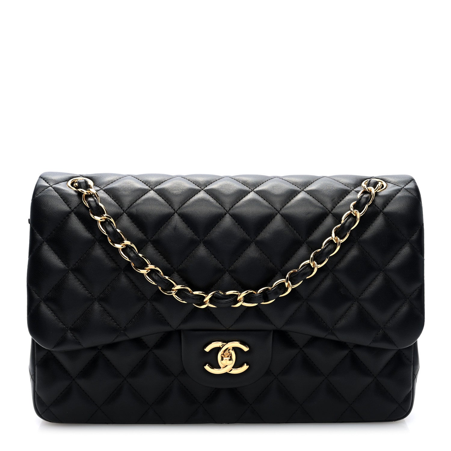 Chanel Lambskin Quilted Jumbo Double Flap Black 1 of 10
